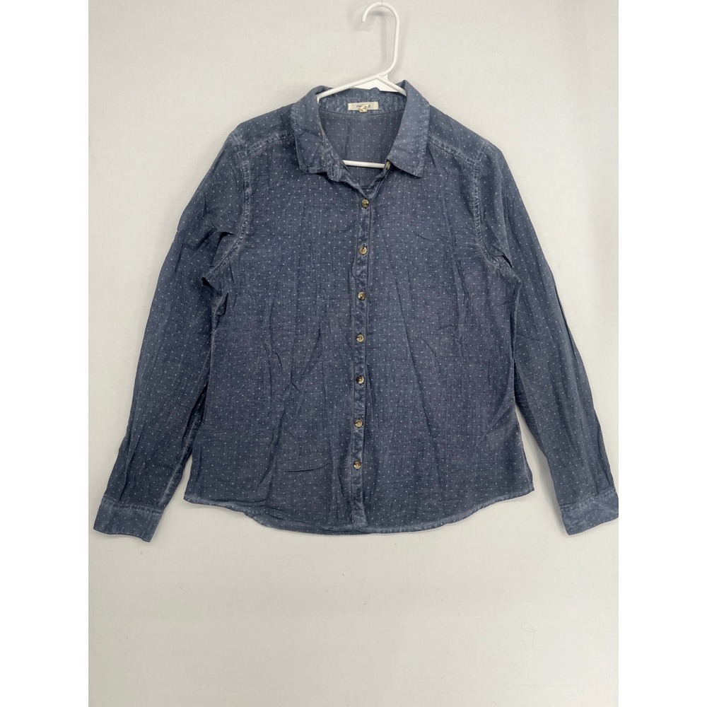Maurices Womens Blue Star Dot Print Button Down Shirt 100% Cotton Size M